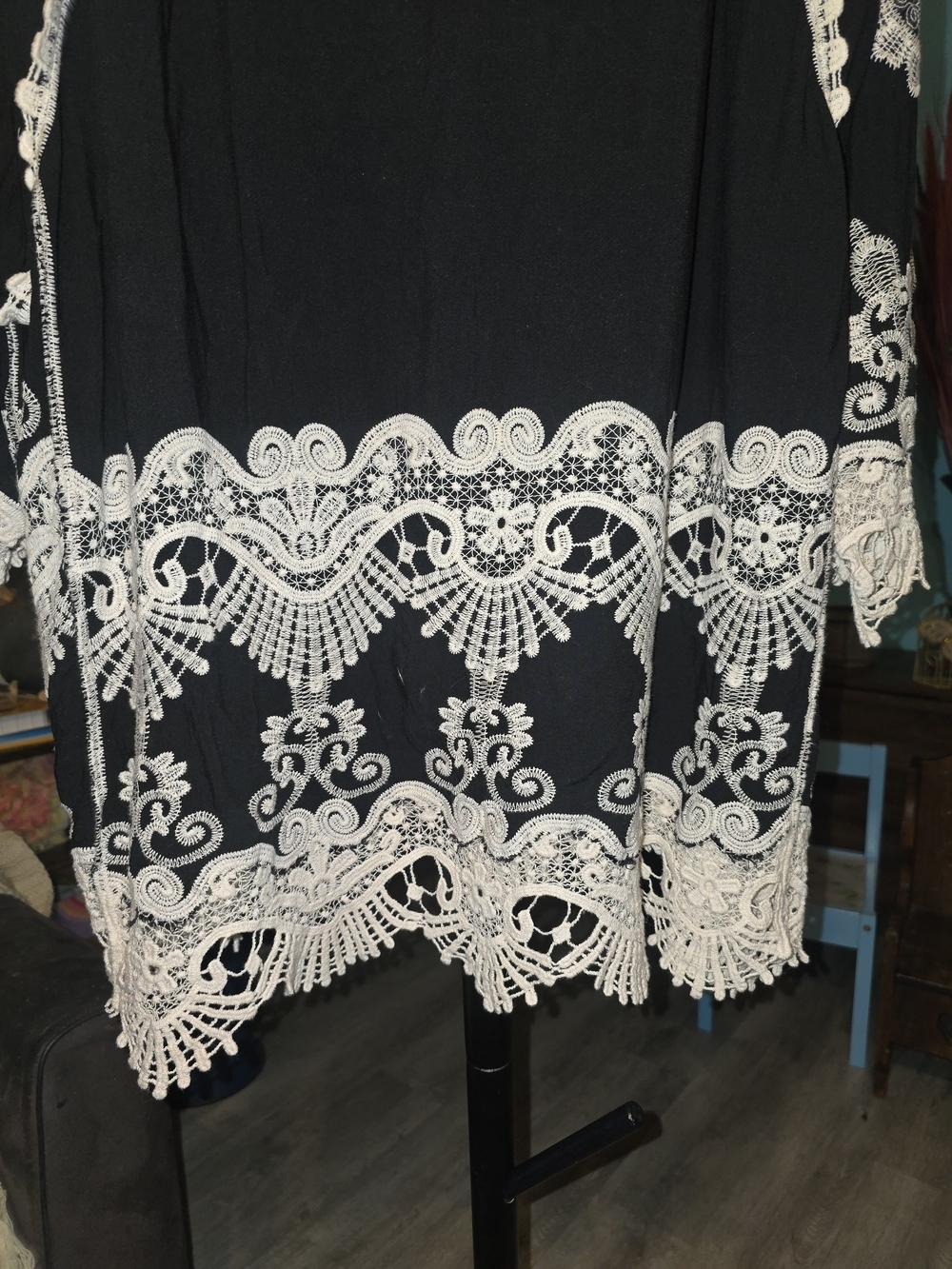 Black Tunic with Cream Lace Embroidery - Women - Picture 13 of 14